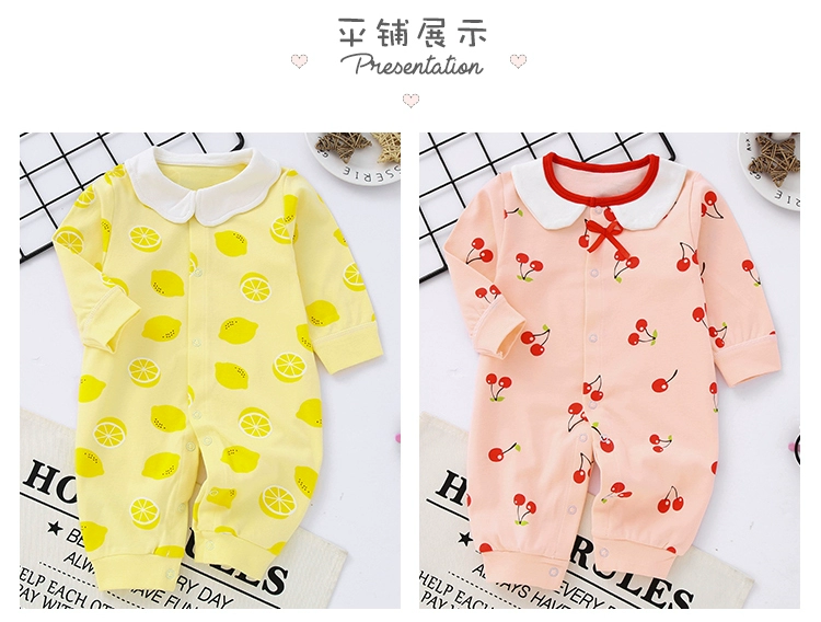 Quần áo trẻ sơ sinh mùa xuân và mùa thu quần áo cotton một mảnh sơ sinh bé gái dễ thương dài tay mùa thu romper romper - Áo liền quần