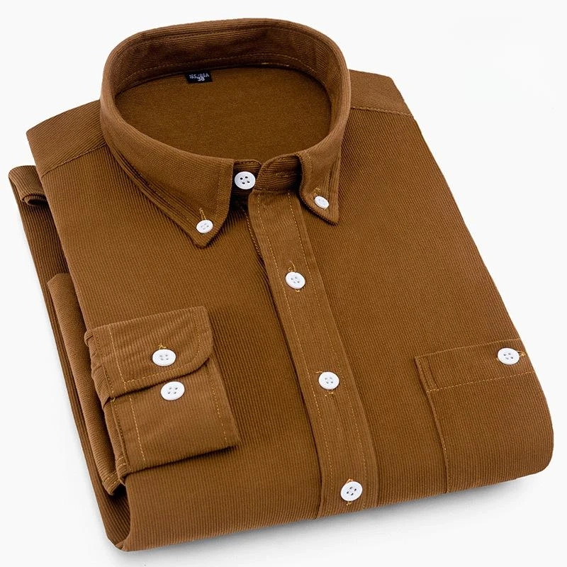 Zhixuan Clothing Men's Autumn Corduroy Shirt Middle-Aged Dad Plus Size Slim Fit Long Sleeve Business Casual Top Zhixuan Clothing Men's Autumn Corduroy Shirt Middle-Aged Dad Plus Size Slim Fit Long Sleeve Business Casual Top