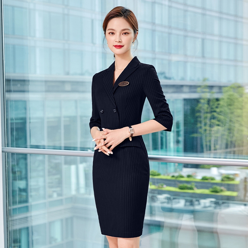 Spring and Autumn Professional Striped Dress for Workplace, Sales Department, Jewelry Store, Sales Assistant Work Attire, Elegant Goddess Style Ol Spring and Autumn Professional Striped Dress for Workplace, Sales Department, Jewelry Store, Sales Assistant Work Attire, Elegant Goddess Style Ol