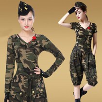 Off-road camp square dance clothing new suit military camouflage long-sleeved T-shirt mid-pants sailor dance performance dance clothing
