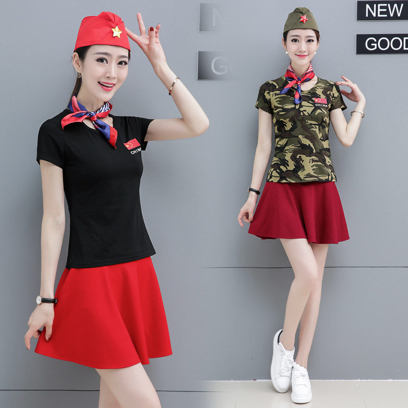 Square dance clothing summer new short-sleeved top skirt suit fitness aerobics dance performance clothing female