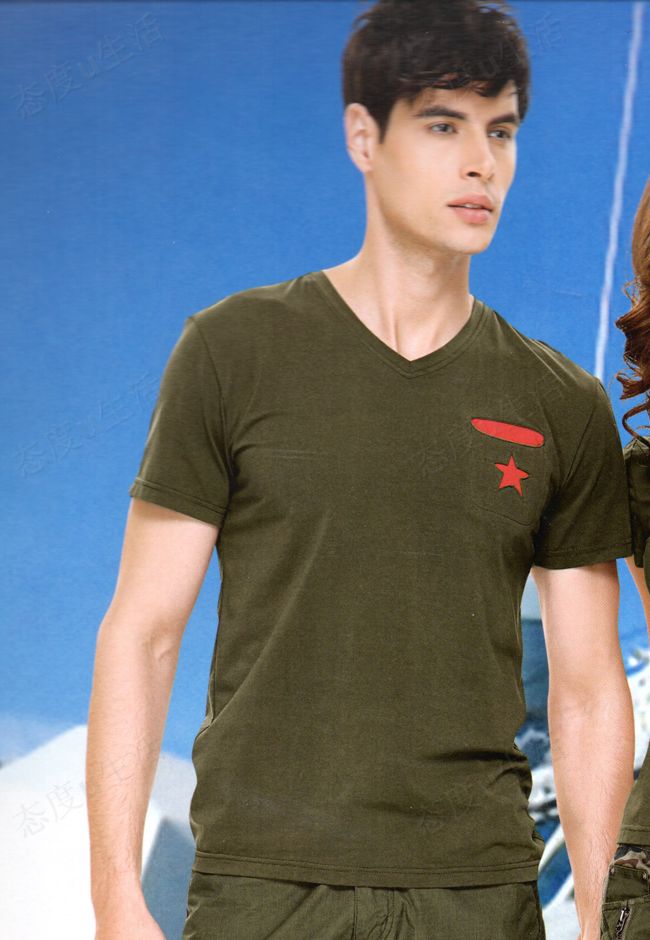 Lu Haikong mùa xuân và mùa hè mẫu V-cổ ngoài trời mát mẻ cho nam tay ngắn cotton áo thun quân đội người hâm mộ đặc biệt quần áo hoang dã - Những người đam mê quân sự hàng may mặc / sản phẩm quạt quân đội quân phục mùa đông bộ đội