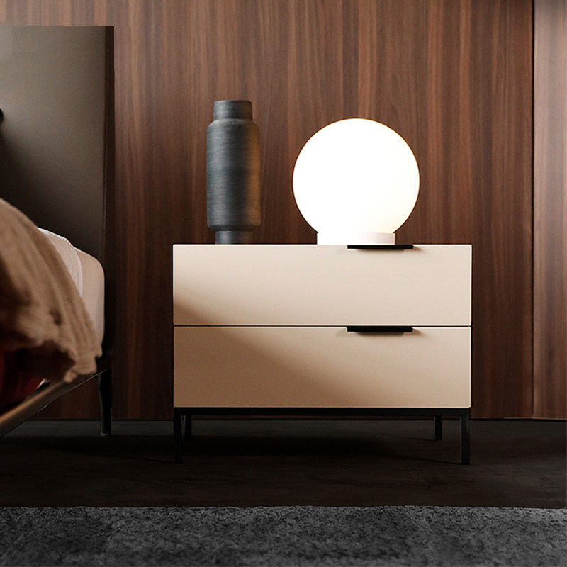Modern minimalist bed head cabinet light extravagant small family Nordic Bedroom home Furniture Rice White Baking Varnish Containing Cabinet Drawer Cabinet