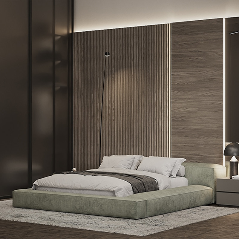 Italian ultra-simple art bed designer double bed high and low soft bag tatami-style villa sample room bed