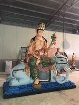 Factory direct resin Buddha statue 2 meters 4 gold painted painting Manjusri Puxian ancient color Manjusri Puxian Dunhuang color Temple