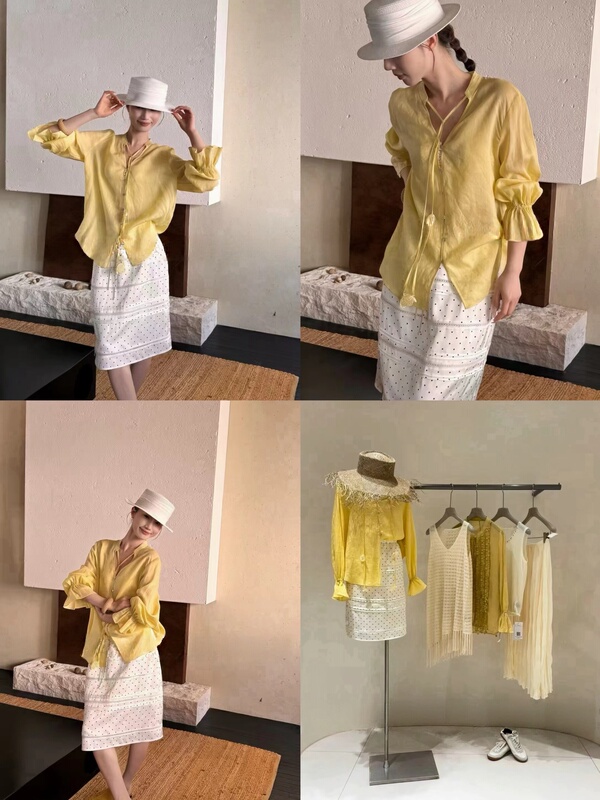 2026 Summer Korean-Style Age-Reducing Tencel Ramie Three-Dimensional Floral Tie Shirt｜Wei-7137