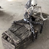 Halloween coffin horror haunted house human bones real body decoration room escape tomb skeleton props