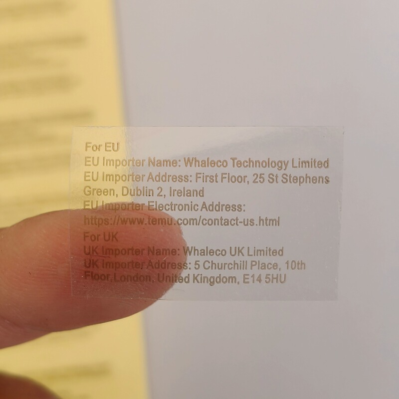5000 Transparent High-End Temu New Regulations Import Labels Eu Uk Importer Information Labels Waterproof Stickers
