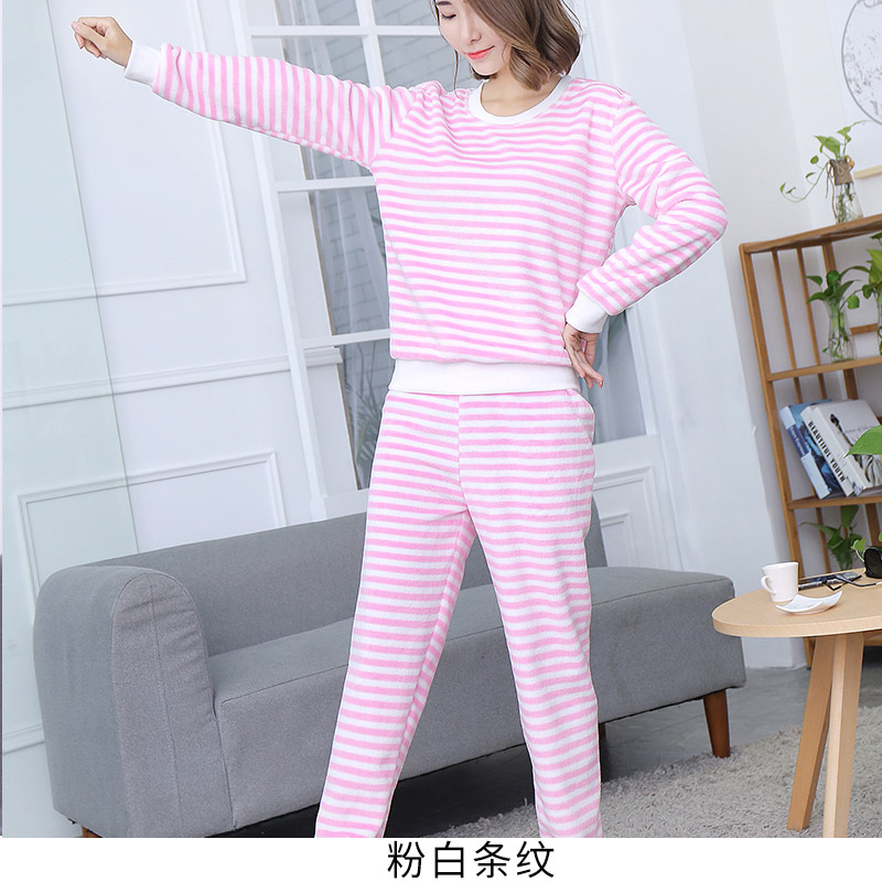 2018 mới bộ đồ ngủ độn flannel nữ mùa đông dài tay ngọt ngào dễ thương dịch vụ nhà phù hợp với phiên bản Hàn Quốc áo kiểu nữ
