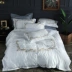 Continental bông trắng thêu denim bông satin chăn lụa băng rắn lanh màu giường 1.8m - Bộ đồ giường bốn mảnh