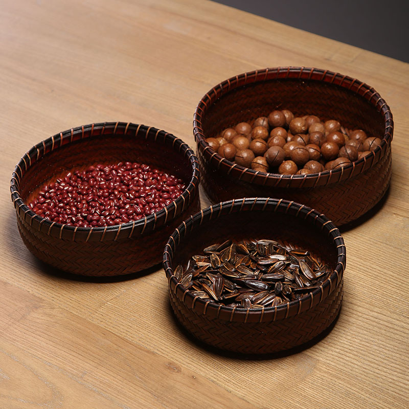 Handmade bamboo choreography basket dried fruit count heart basket creative desktop containing basket retro bamboo basket home round zero food basket