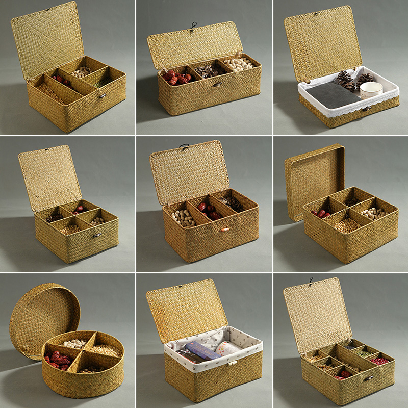 Seagrass with lid Dog grading clothing snack collection box and straw cane collection of basket creative desktop storage basket