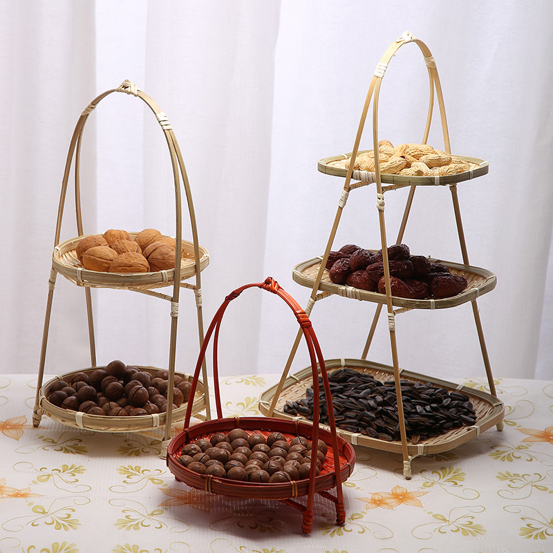 Handmade bamboo candy plate Dried fruit inventory heart plate Multi-layer fruit basket Pastry basket Hotel creative supplies Bamboo basket