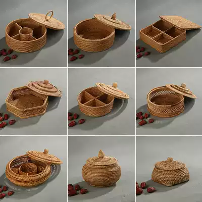 Vietnamese rattan fruit plate multi-grid with lid bamboo woven dried fruit box household snacks creative modern living room candy box