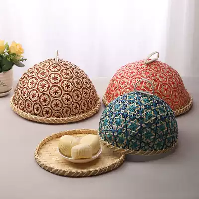 Handmade bamboo fruit pan bread basket creative round with lid insect basket fancy dining table cover steamed bread basket hotel dish tray