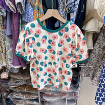 South Korean childrens clothing 2022 spring and summer new girl flowers short sleeve blouses child girl sashimi comfortable pure cotton T-shirt
