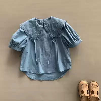 Korean girls Hong Kong style shirt Korean version of the Western style fashionable children's white shirt girl pure cotton lace summer baby top