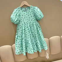 South Korea South gate Scout 2021 Summer Girl Little Fresh Love Tandem Dress Children Foreign Air Bubble Sleeveless Dress