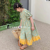 South Korean boy dress girl son Broken Flowers Collage Lace Dress 2021 Summer New Child Ocean Princess Dress