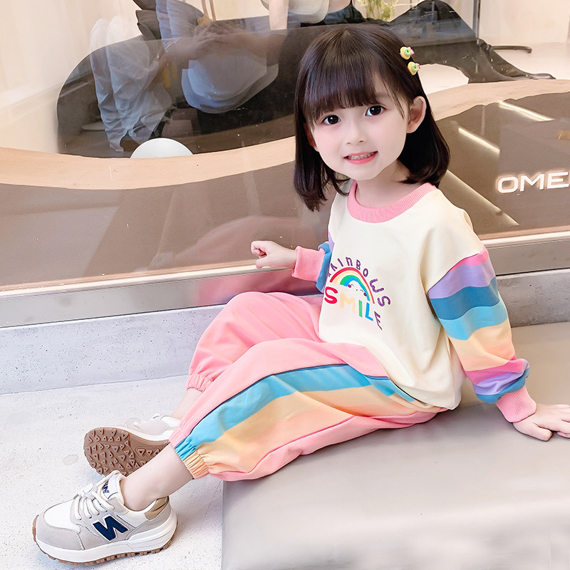 Girls spring and autumn suit 2023 new children's foreign style fashion casual cotton baby autumn sweater two-piece set