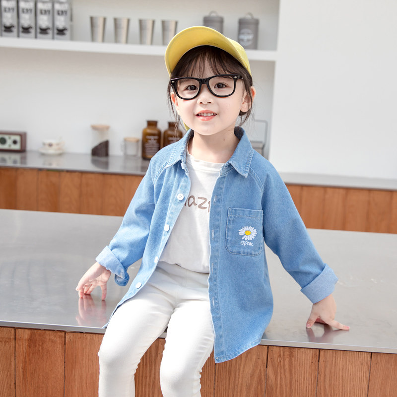 Girls ' autumn long-sleeved shirt 2021 new children's Western school top fashionable pure cotton baby spring and autumn denim