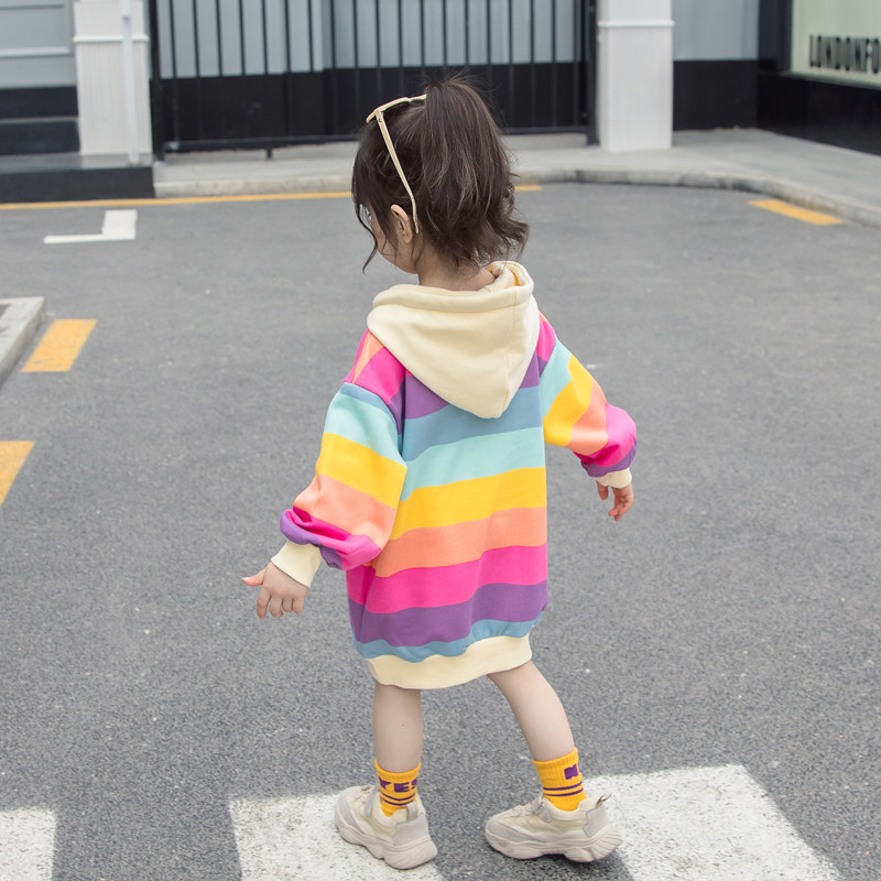 Female baby spring and autumn sweater dress 2021 new Korean version of the foreign school girl princess autumn long-sleeved inner jacket