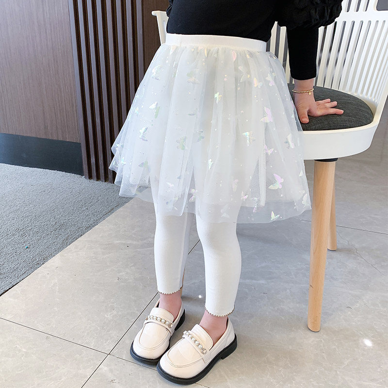 Girl Inside Hitch Pants Spring Autumn Season 2022 New Children Dress Pants Outside Wearing Fake Two Babies Spring Dress Mesh Dress Pants