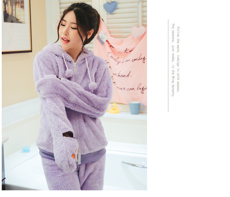 Mùa đông mới dễ thương da cừu nữ đồ ngủ đặt ấm đệm trùm đầu con chó con tay ấm hơn dịch vụ nhà pijama đôi