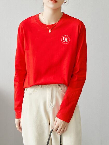 Pure Cotton Long-Sleeved T-Shirt for Women 2026 Spring and Autumn New Women's Casual Loose Top T-Shirt All-Cotton Inner Layer Base Shirt