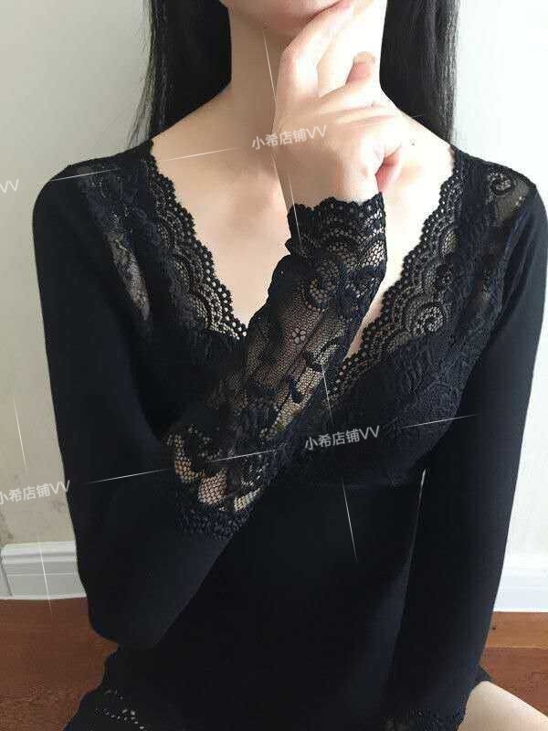 V-neck sexy lace bottoming shirt women's seamless body thin heat jacket
