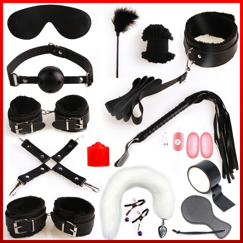 SM bundled sex bondage suit men and women training handcuffs eye mask mouth plug breast clip whip adult alternative sex toys