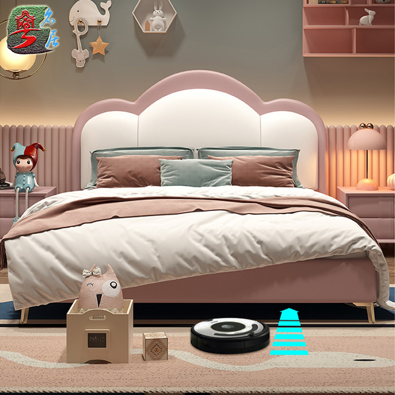 Child Bed Girl Princess Bed Nordic Genuine Leather Cloud bed 1 2 m 1 5 m Single beds light extravagant net red beds contained