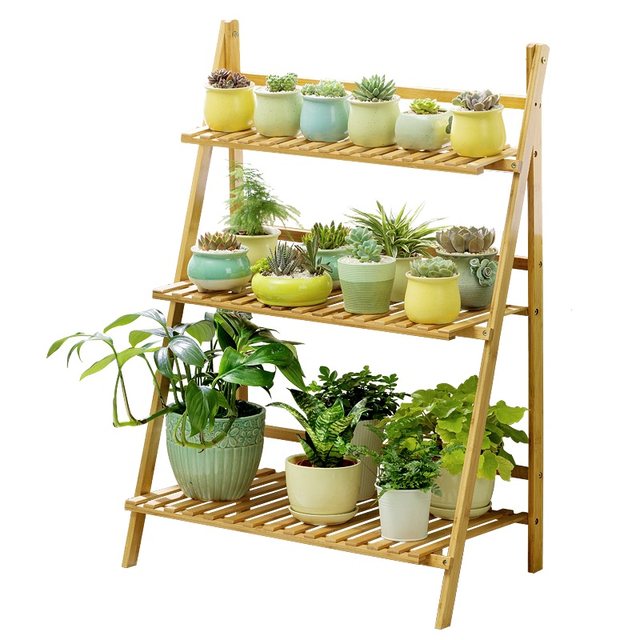 Balcony flower stand ໄມ້ແຂງຫຼາຍຊັ້ນໃນລົ່ມ - ຢືນ succulent ຫ້ອງຮັບແຂກສີຂຽວຕົ້ນໄມ້ pastoral foldable flower pot shelf