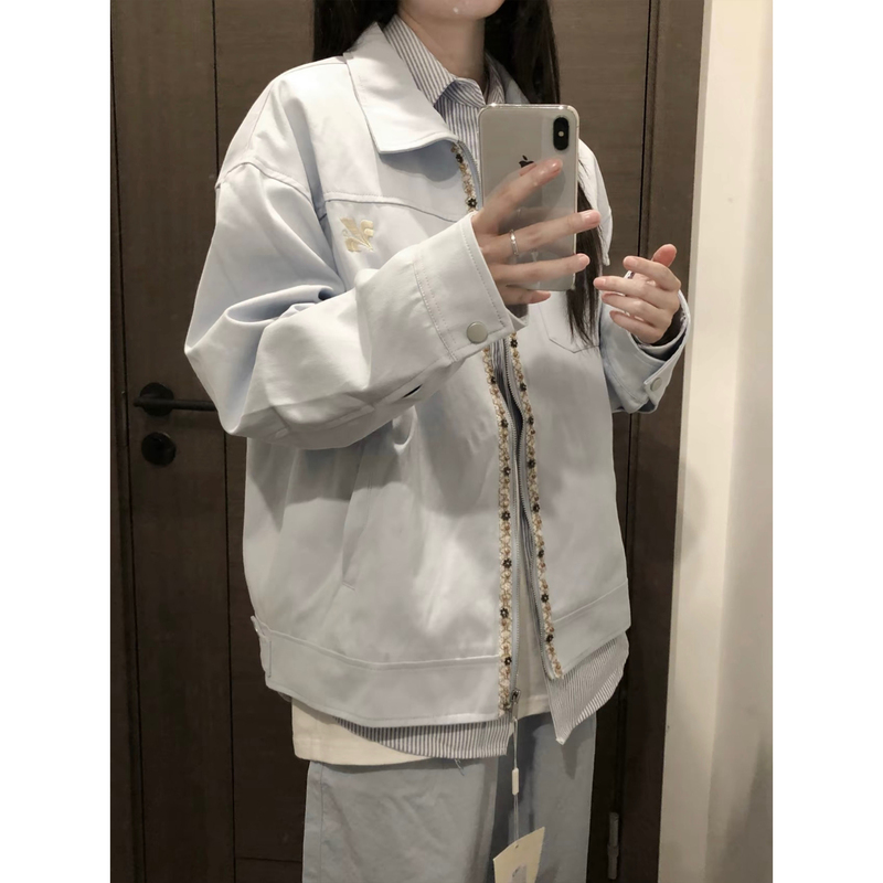 2026 Early Autumn New High-Street Embroidered Lapel Jacket for Women, Spring and Autumn High-End Loose-Fitting Couple's Baseball Jacket