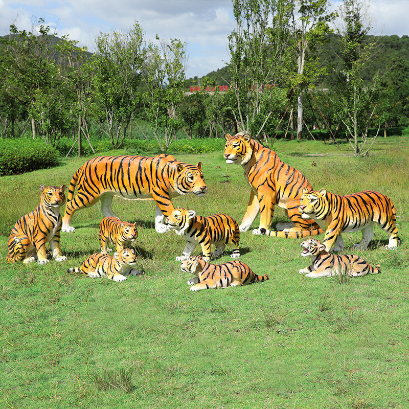 Simulated tiger sculpture outdoor garden landscape zoo lawn decoration fiberglass large wild animal ornaments
