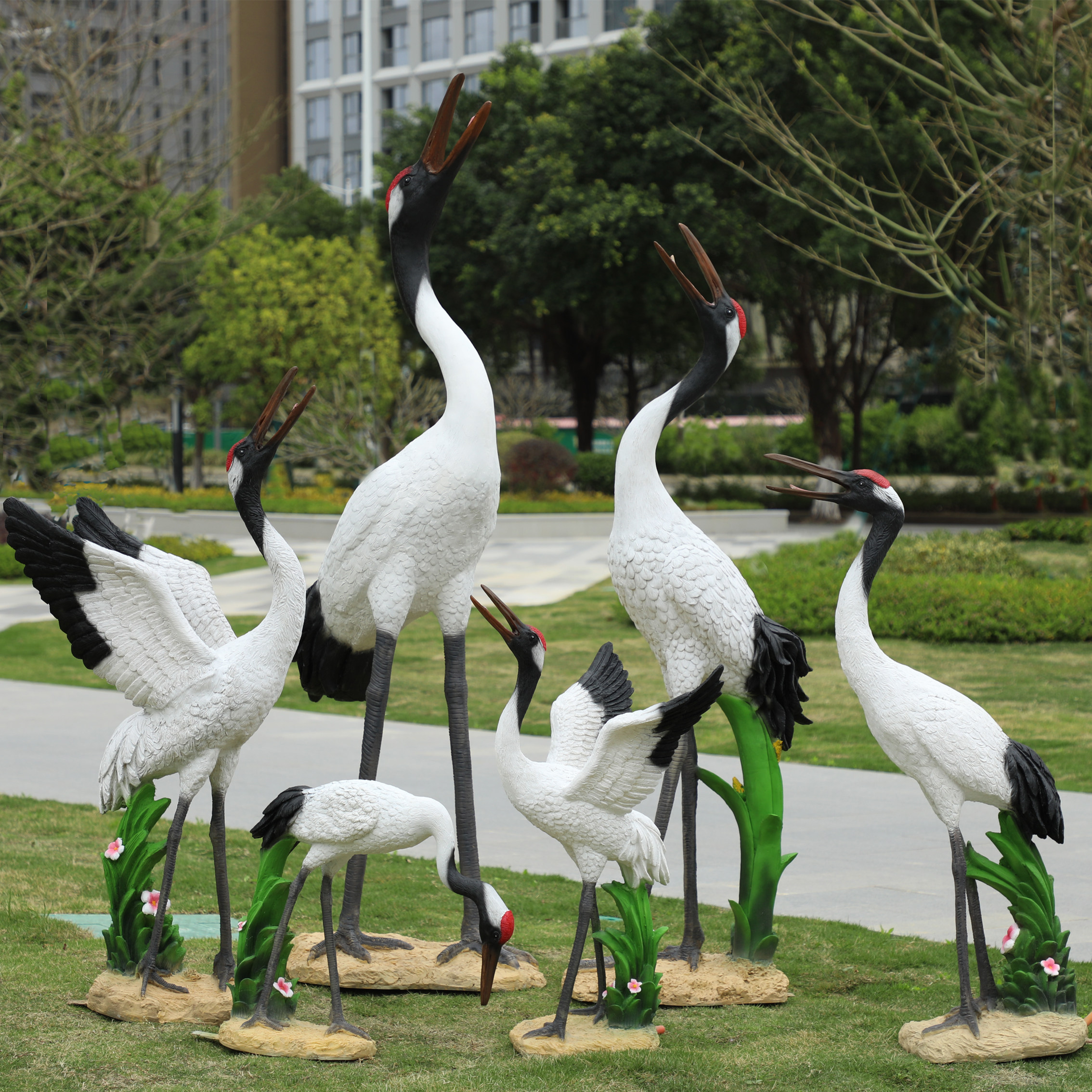 Glass Fiber Simulation Birds Animal Fairy Crane Garden Forest View Sculpture Community Courtyard Pool Tantop Crane Decoration Pendulum