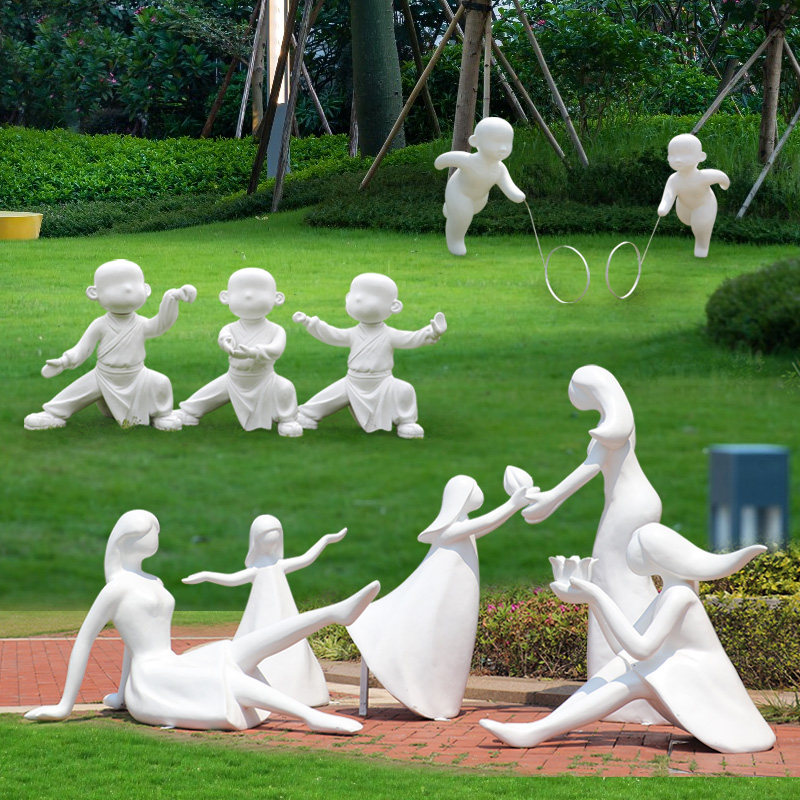 Outdoor Cartoon Abstract Character Angel Sculpture Read Book Man Sports Kid Garden Forest Landscape Glass Fiber Decoration Pendulum