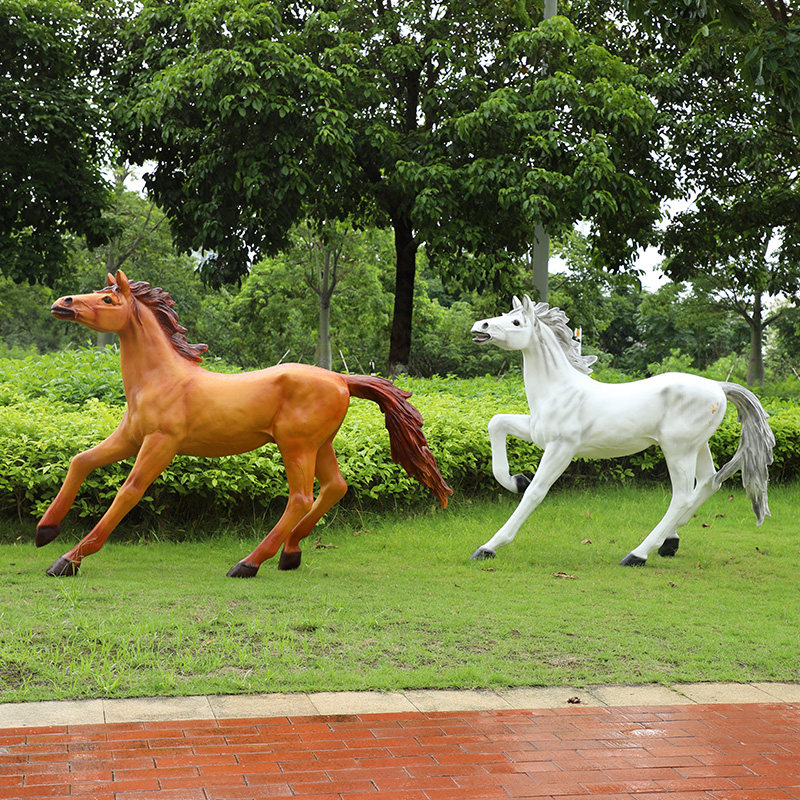 Simulation horse sculpture large ornament outdoor large animal fiberglass garden landscape shopping mall scenic area white horse decoration