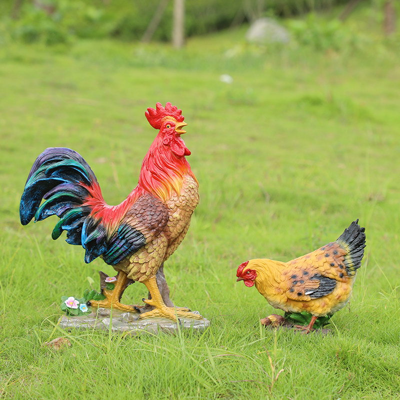 Outdoor Landscaping Emulation Rooster Sculpture View Decoration Park Farm Fiberglass Hens Casual Farm Floor Pendulum