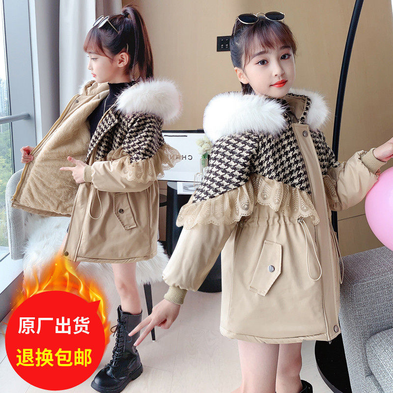 Girl Autumn Winter Clothing Cotton Coat Jacket 2022 New Foreign Velvety Wind Dress CUHK Fairy's version thickened with velvety and velvety