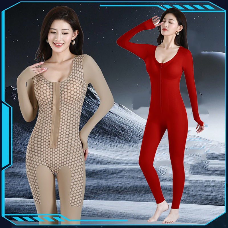 New Style Bright Red Shapewear for Women, Brushed Fabric, Autumn and Winter Thermal One-Piece Shapewear, Waist-Cinching and Tummy-Tucking Body Shaper