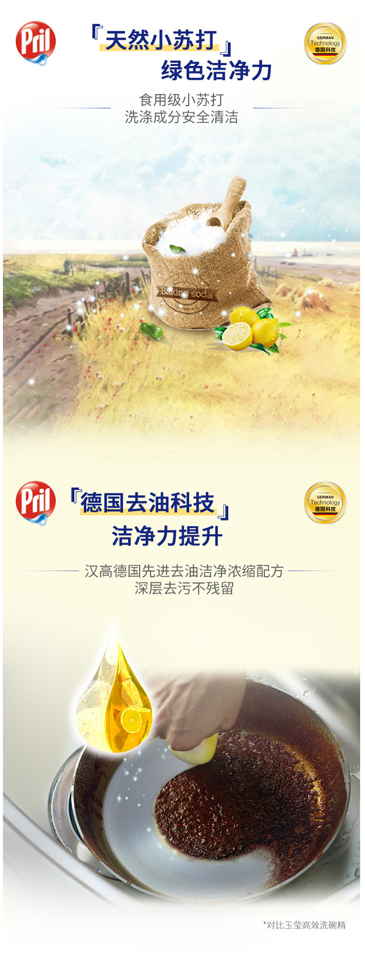 德国 汉高Pril 食用级小苏打洗洁精 750ml+1L补充装 图3