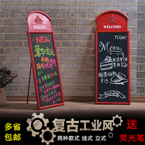 Handmade Wrought iron nostalgic shape vertical small blackboard hanging billboard British Industrial style soft wall hanging decoration