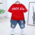 . Childrens ăn mặc trẻ em lớn vừa đặt hai mảnh boy set mùa hè ngắn tay áo thun quần denim năm điểm Hàn Quốc phiên bản của sóng 2019 mới. 