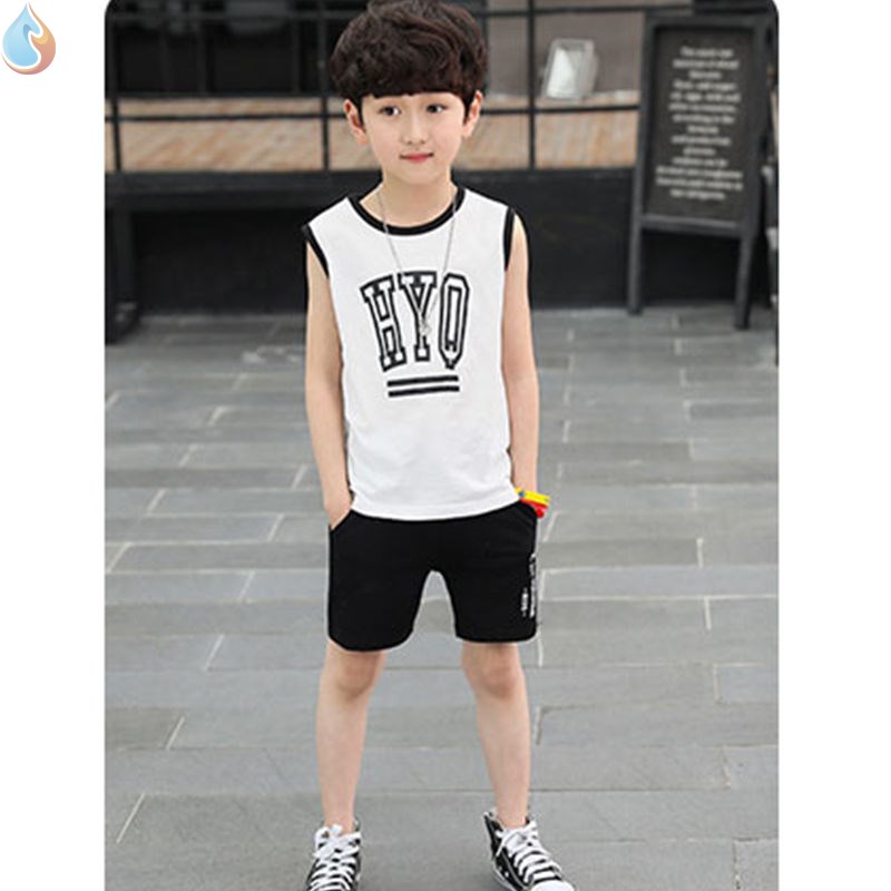 .. Childrens Summer Outfit 2019 Summer New trẻ em ngắn tay áo hai mảnh tay áo không tay nhìn vest.