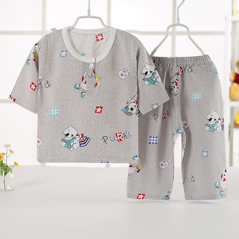 . Các mùa xuân mới và mùa hè childrens lụa bông pajama bộ đồ ngủ bằng lụa mỏng bảy tay áo cô gái T-shirt điều hòa không khí gia đình.