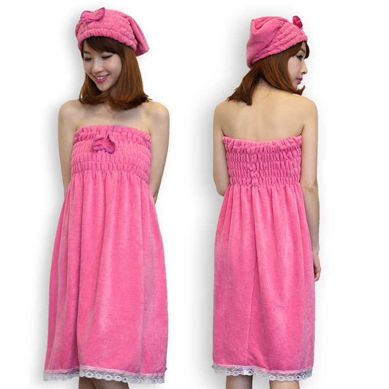 Wear bath towel sexy than pure cotton soft water absorption beauty salon lady bathrobe cute dress dress for dry hair cap