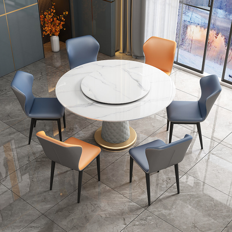 Slate dining table and chair combination home Italian round dining table modern minimalist light luxury telescopic table
