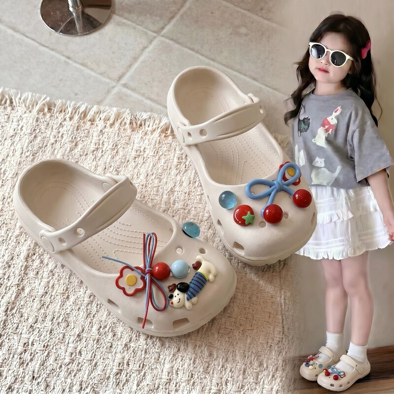 French Uamtor Girls' Cartoon Toe-Cap Anti-Collision Clogs, New Summer Soft-Soled Non-Slip Ballet-Style Sandals