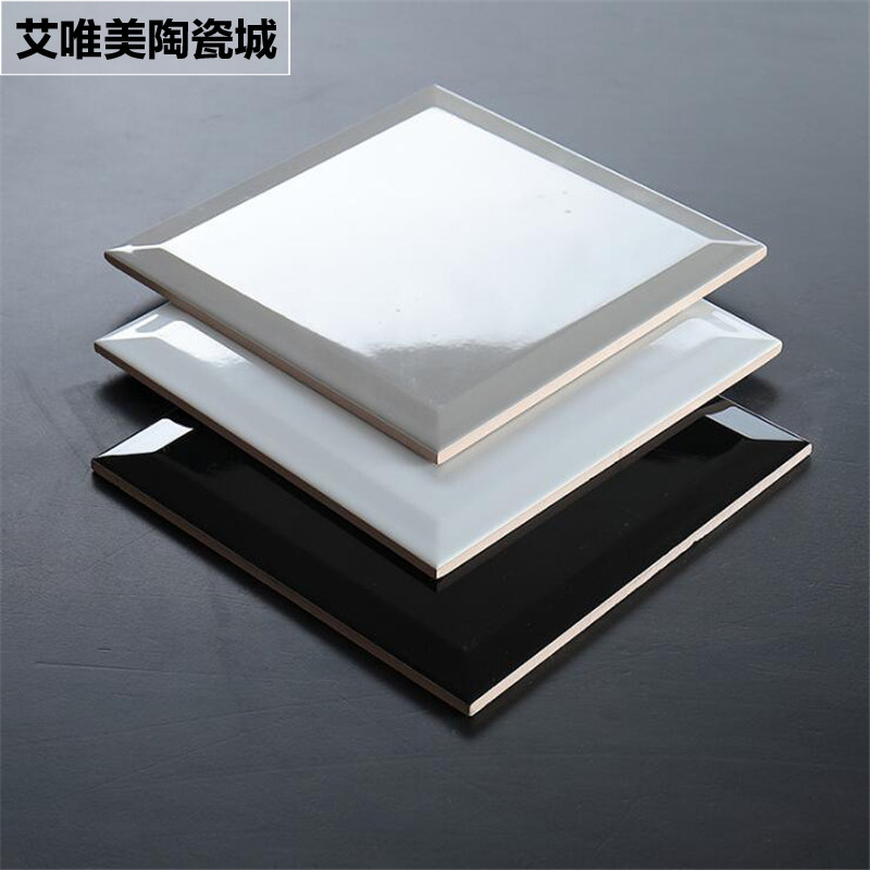 Nordic light 150x150 black and white solid color wall tiles 10x10 small white tiles 200x200 kitchen powder room tiles